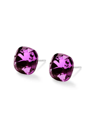 Seona Seona Sophia 10mm Cushion Cut Crystal Earrings – Hypoallergenic Stud Earrings for Women, Tarnish‑Free Stainless Steel Jewelry for Sensitive Ears - Amethyst